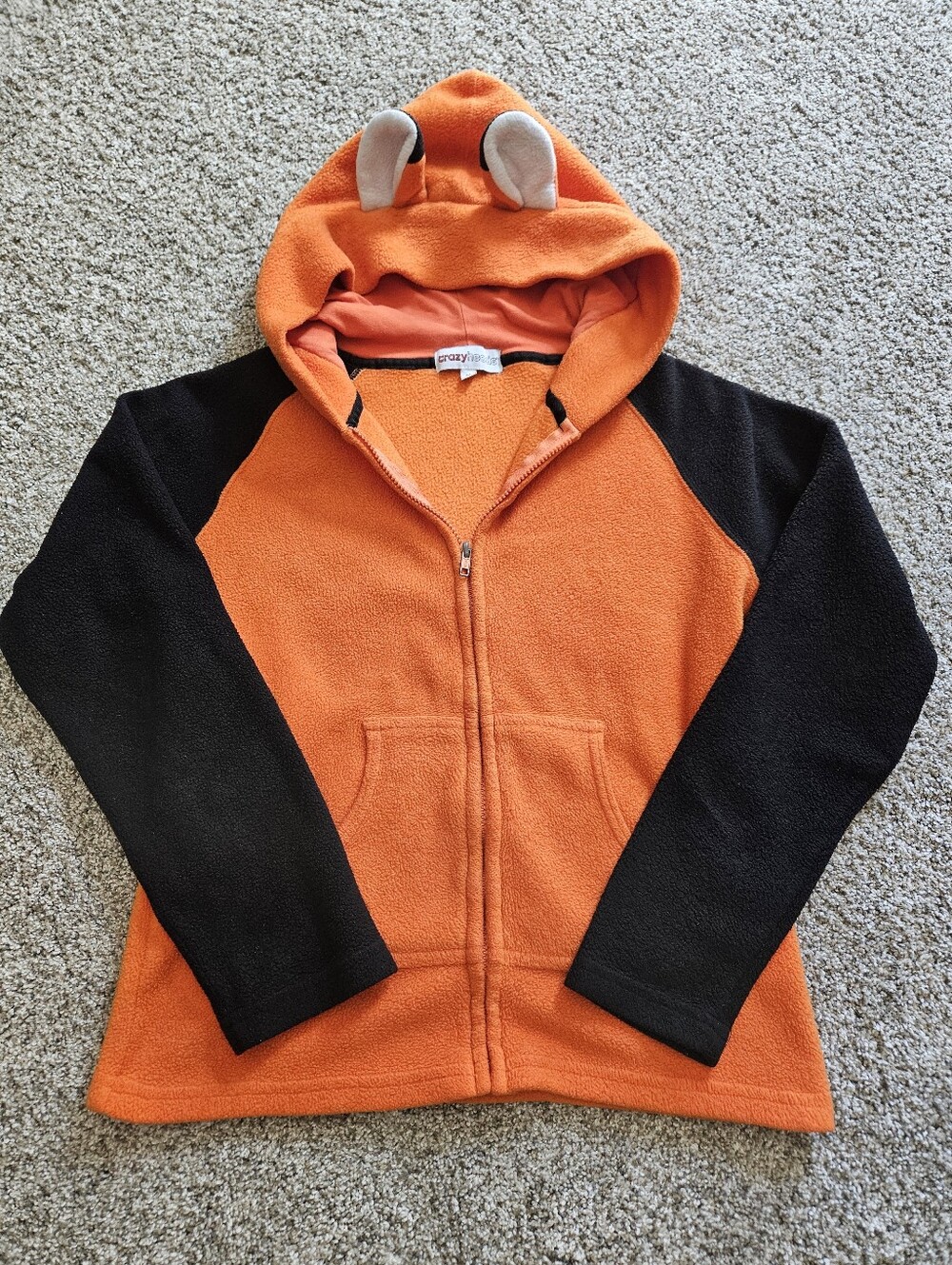 Crazyheads Fleece Fox Animal Hoodie with 3D Ears - Orange/Black Medium Unisex